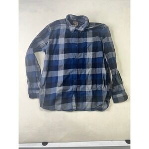 The Foundry Supply Co Mens Blue Grey Plaid Flannel Shirt XLT Tall Cotton Button
